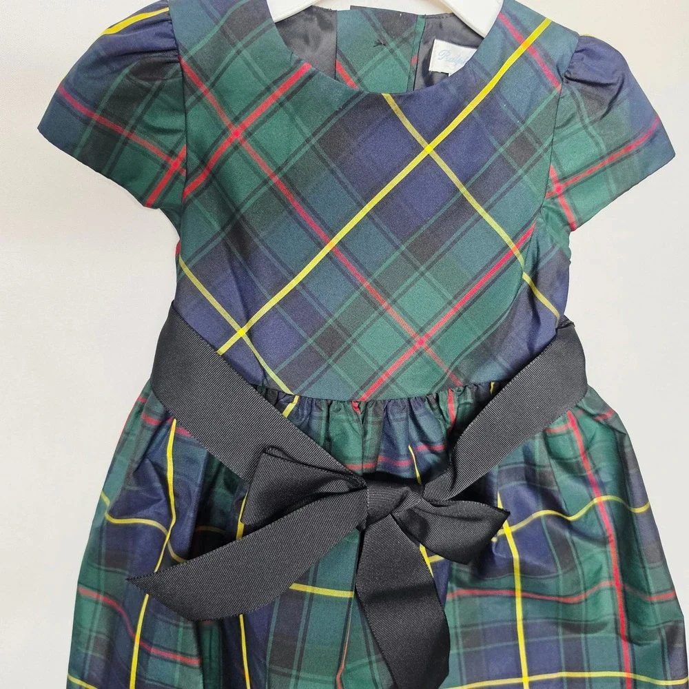 Ralph Lauren Plaid Dress Kids 9M Green Holiday Tartan 2-Piece Set